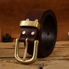 Handmade Beige Leather Belt Minimalist Mens Brass Beige Leather Belt for Men