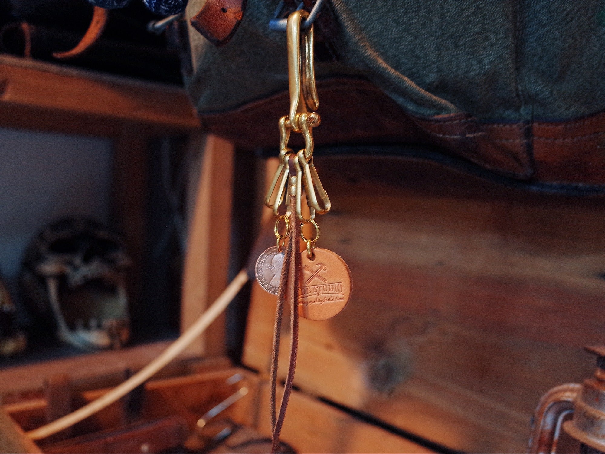 Handmade Leather Brass Keyrings Leather Keyring RRL Moto KeyChain Key ...