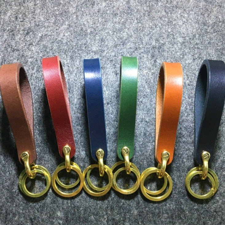 Handmade Leather Brass Keyrings Moto KeyChain Leather Keyring Key Holders Key Chain Key Ring for Men