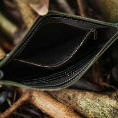 Handmade Green Leather Clutch Wristlet Bag Wallet Zipper Large Clutch Wristlet Wallet for Men