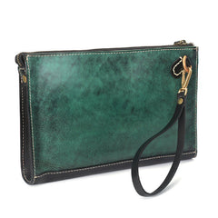 Handmade Tan Leather Clutch Wristlet Bag Wallet Zipper Large Clutch Wristlet Wallet for Men