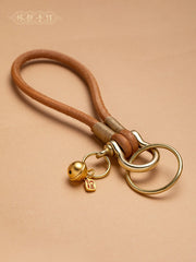 Handmade Leather Keychain Brass Key Holder with Bell Leather Moto Key Chain Key Ring for Men