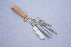 Handmade Beige Leather Keychain with Belt Loop Key Holder Leather Moto with Belt Loop Key Ring for Men