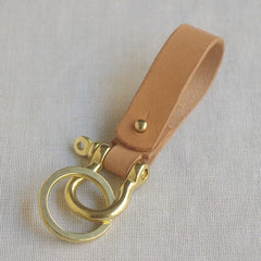 Handmade Beige Leather Keychain with Belt Loop Key Holder Leather Moto with Belt Loop Key Ring for Men