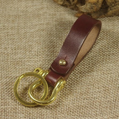 Handmade Beige Leather Keychain with Belt Loop Key Holder Leather Moto with Belt Loop Key Ring for Men