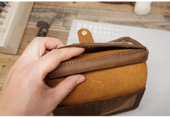 Handmade Leather Mens Bifold Long Wallet Checkbook Clutch Wallet Lots Cards Long Wallet for Men