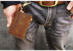 Handmade Leather Mens Billfold Wallet Key Wallets Slim Trifold Key Holder Wallet for Men