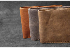 Handmade Brown Leather Mens Billfold Wallets Slim Brown Bifold Small Wallets for Men
