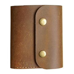 Handmade Leather Mens Trifold Billfold Wallet Key Wallet Brown Slim Key Holder Wallet for Men