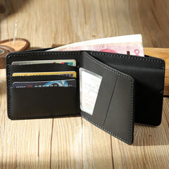 Handmade Black Leather Trifold Billfold Wallet Personalized Mens Trifold Wallets for Men