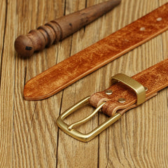 Handmade Mens Leather Brass Belt Minimalist Brass Leather Belt for Men