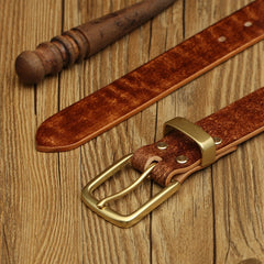 Handmade Mens Leather Brass Belt Minimalist Brass Leather Belt for Men