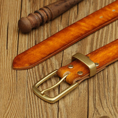 Handmade Mens Leather Brass Belt Minimalist Brass Leather Belt for Men