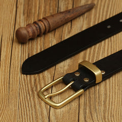Handmade Mens Leather Brass Belt Minimalist Brass Leather Belt for Men