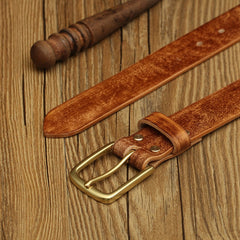 Handmade Mens Leather Brass Belt Minimalist Brass Leather Belt for Men