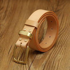 Handmade Mens Leather Brass Belt Minimalist Brass Leather Belt for Men