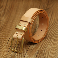 Handmade Mens Black Leather Brass Belt Minimalist Brass Leather Belt for Men
