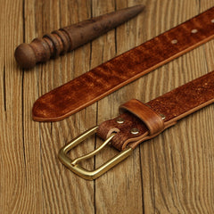 Handmade Mens Leather Brass Belt Minimalist Brass Leather Belt for Men