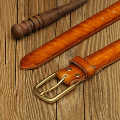 Handmade Mens Leather Brass Belt Minimalist Brass Leather Belt for Men