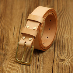 Handmade Mens Leather Brass Belt Minimalist Brass Leather Belt for Men