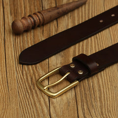 Handmade Mens Leather Brass Belt Minimalist Brass Leather Belt for Men