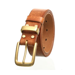 Handmade Mens Leather Brass Belt Minimalist Brass Leather Belt for Men