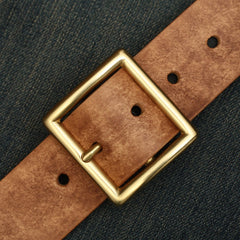 Handmade Mens Tan Leather Square Buckle Brass Belts Minimalist Leather Brass Belt for Men