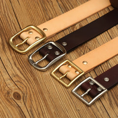 Handmade Mens Black Leather Square Buckle Silver Belts Minimalist Leather Silver Belt for Men