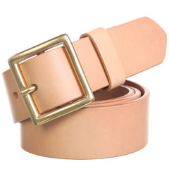 Handmade Mens Black Leather Square Buckle Brass Belts Minimalist Leather Brass Belt for Men