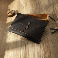 Handmade Coffee Mens Clutch A4 Envelope File Bag Personalized Coffee Leather Folder Purse for Men