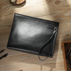 Handmade Mens Large Clutch Wallets Personalized Black Leather Wristlet Wallets for Men