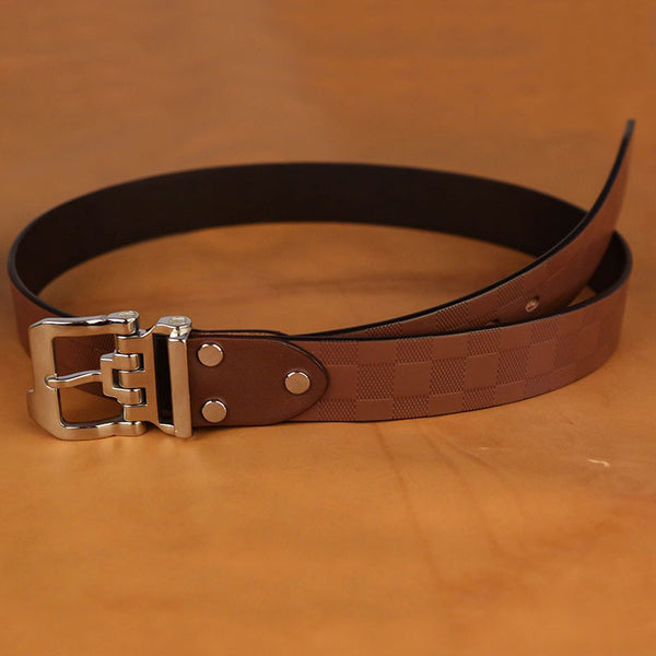 Handmade Mens Leather Belts Plaided Coffee Silver Handmade Leather Belts for Men