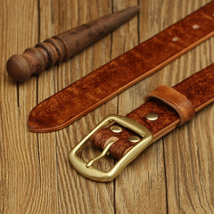 Handmade Mens Leather Brass Belt Minimalist Leather Brass Belt for Men Women