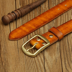 Handmade Mens Coffee Leather Brass Belts Minimalist Leather Brass Belt for Men Women