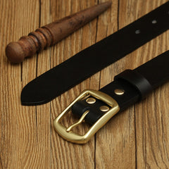 Handmade Mens Brown Leather Brass Belts Minimalist Leather Brass Belt for Men Women