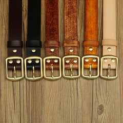 Handmade Mens Black Leather Brass Belts Minimalist Leather Brass Belt for Men Women