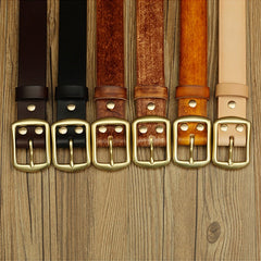 Handmade Mens Leather Brass Belt Minimalist Leather Brass Belt for Men Women