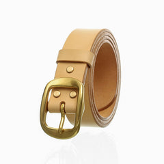 Handmade Mens Beige Leather Brass Belts Minimalist Leather Brass Belt for Men Women