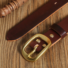 Handmade Mens Beige Leather Brass Belts Minimalist Leather Brass Belt for Men Women