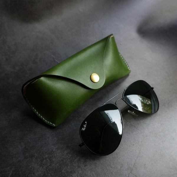 Handmade Mens Green Leather Glasses Case Glasses Box Eyeglasses Case for Women