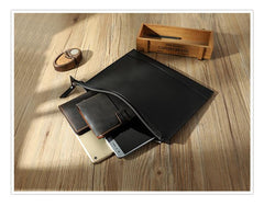 Handmade Mens Slim Clutch Purse Folder Purse Personalized Black Leather Envelope Bag for Men