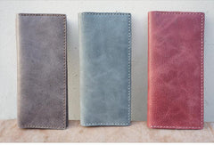 Handmade Slim Checkbook Wallet Leather Mens Bifold Long Wallet Lots Cards Long Wallet for Men