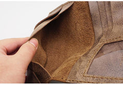 Handmade Slim Leather Mens Bifold Long Wallets Checkbook Wallet Lots Cards Long Wallet for Men
