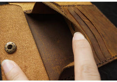 Handmade Slim Leather Mens Bifold Travel Wallets Brown Passport Wallet Long Wallet for Men