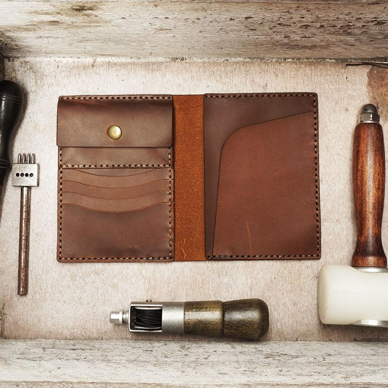 Handmade Slim Leather Mens Bifold Travel Wallets Brown Passport Wallet Long Wallet for Men