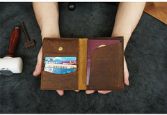 Handmade Slim Leather Mens Bifold Travel Wallets Passport Wallet Long Wallet for Men