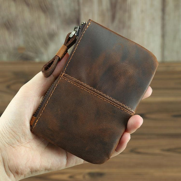 Vintage Small Slim Wallet Leather Men's Wallet Black Front Pocket Wallet Coin Holder Card Holder For Men