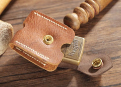 Handmade Brown Leather Mens Armor Zippo Lighter Cases With Belt Loop Zippo Standard Lighter Holders For Men