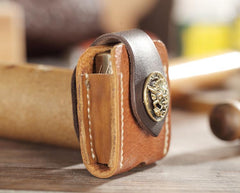 Handmade Brown Leather Mens Armor Zippo Lighter Cases With Belt Loop Zippo Standard Lighter Holders For Men