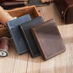 Handmade Blue Leather Mens Licenses Wallet Personalized Bifold License Cards Wallets for Men